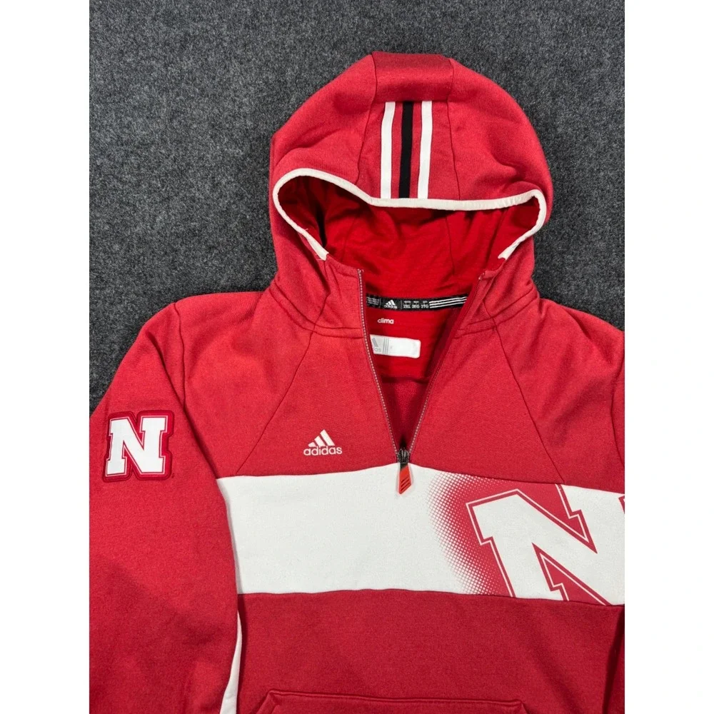 Adidas Nebraska Cornhuskers Huskers 1/4 Zip Hoodie Men's 2XL Red Clima NCAA